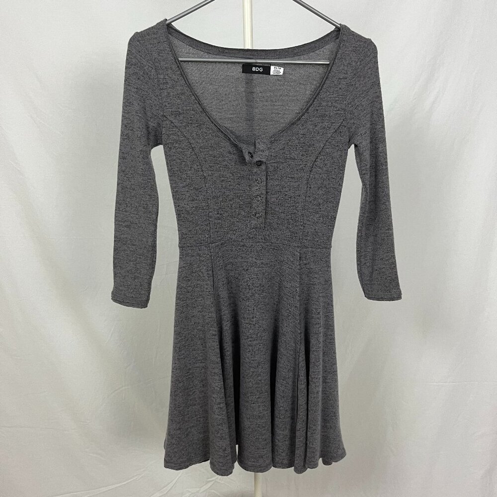 BDG Gray 3/4 Sleeve Super Soft Half Button Down Warm Winter Mini Dress Size XS/S